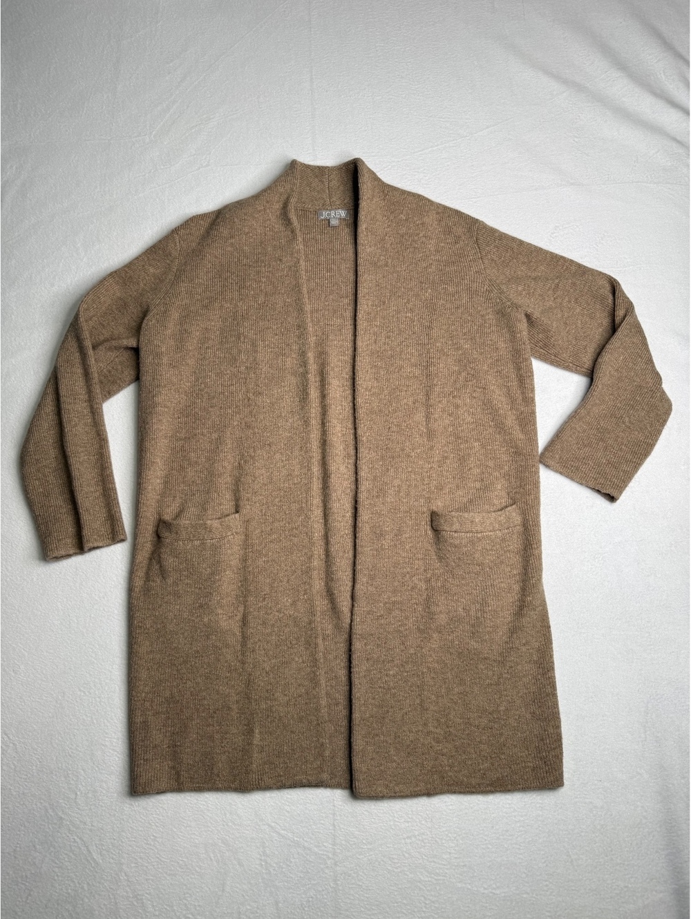 J.Crew Women’s XS Long Open Cardigan Brown Merino Wool Alpaca Blend Pockets
